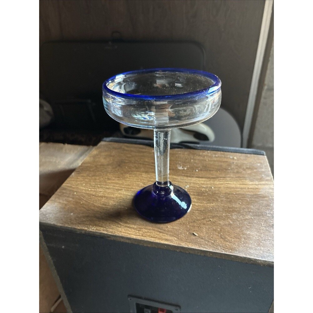 Set of 12 Vintage Hand Blown Cobalt Blue Stemmed Coupe Champagne Glasses